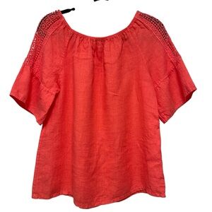 Terzo Millennio Linen Cotton Blend Coral Pink Ruffle Hem Blouse Boho Small